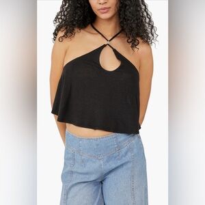 🗝️ NWT 🗝️ Free People Black Long Weekend Knit Halter Tank w/ Front Keyhole, Sz M